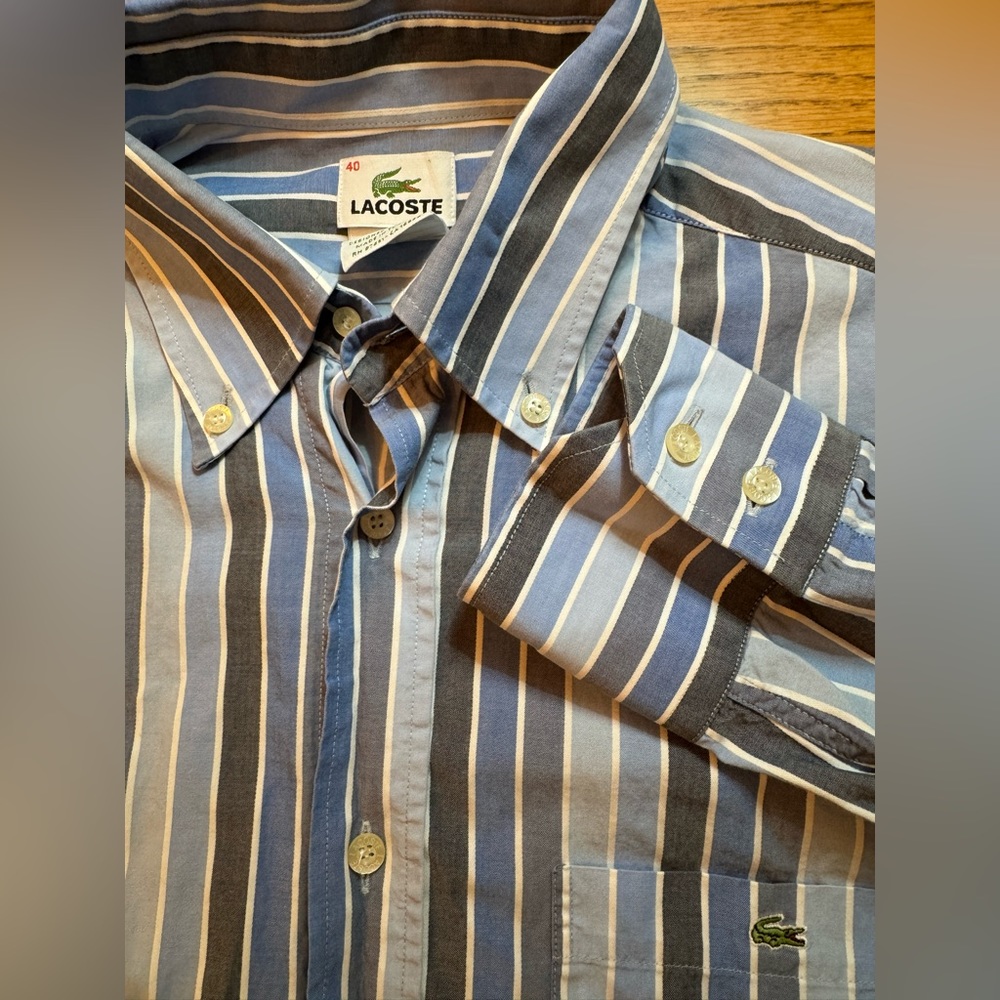 Lacoste Men’s Size 40 Blue Striped Long Sleeve‎ Button Down Cotton Shirt